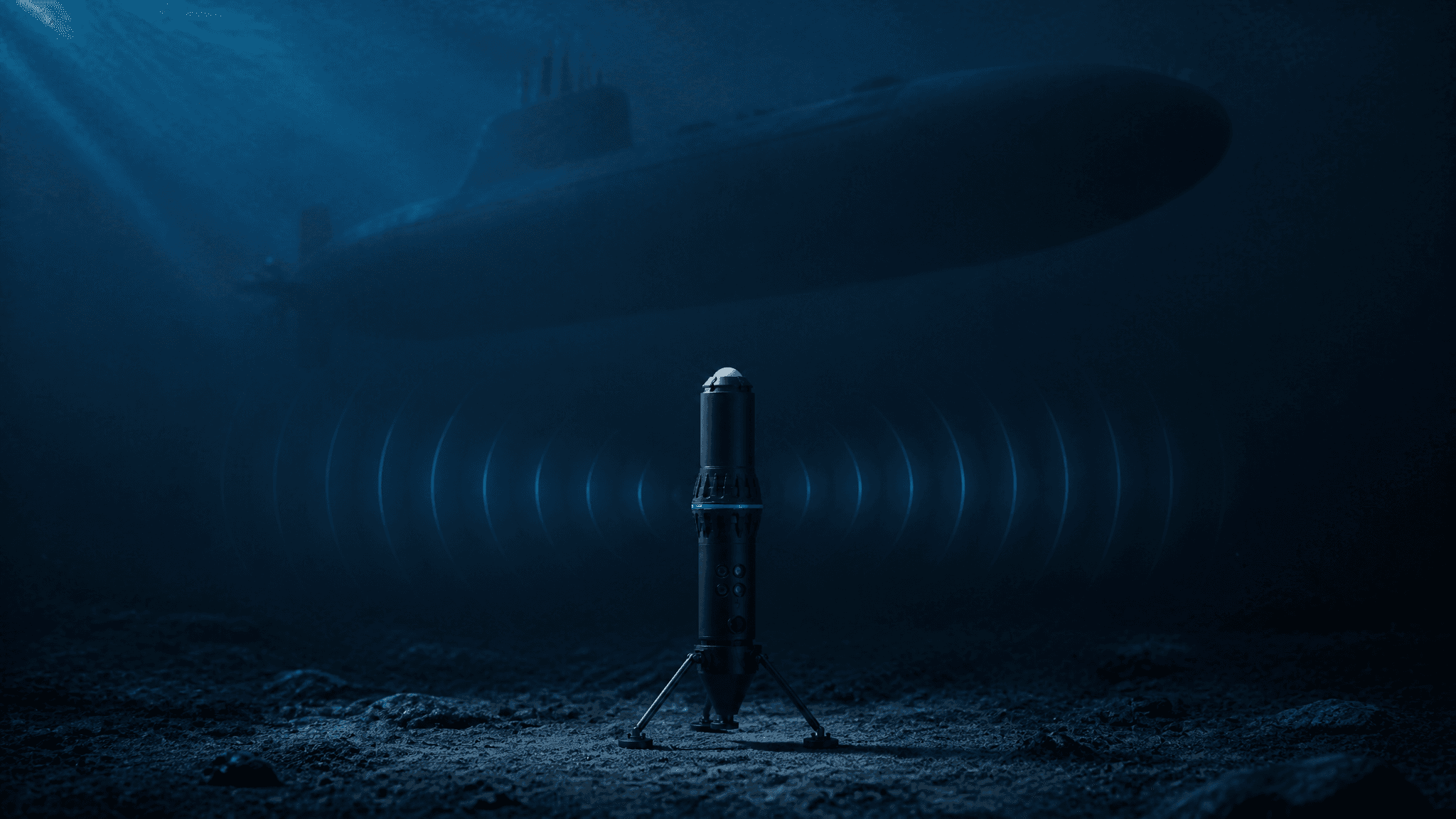 An Argus seabed node detecting a submarine in the water column