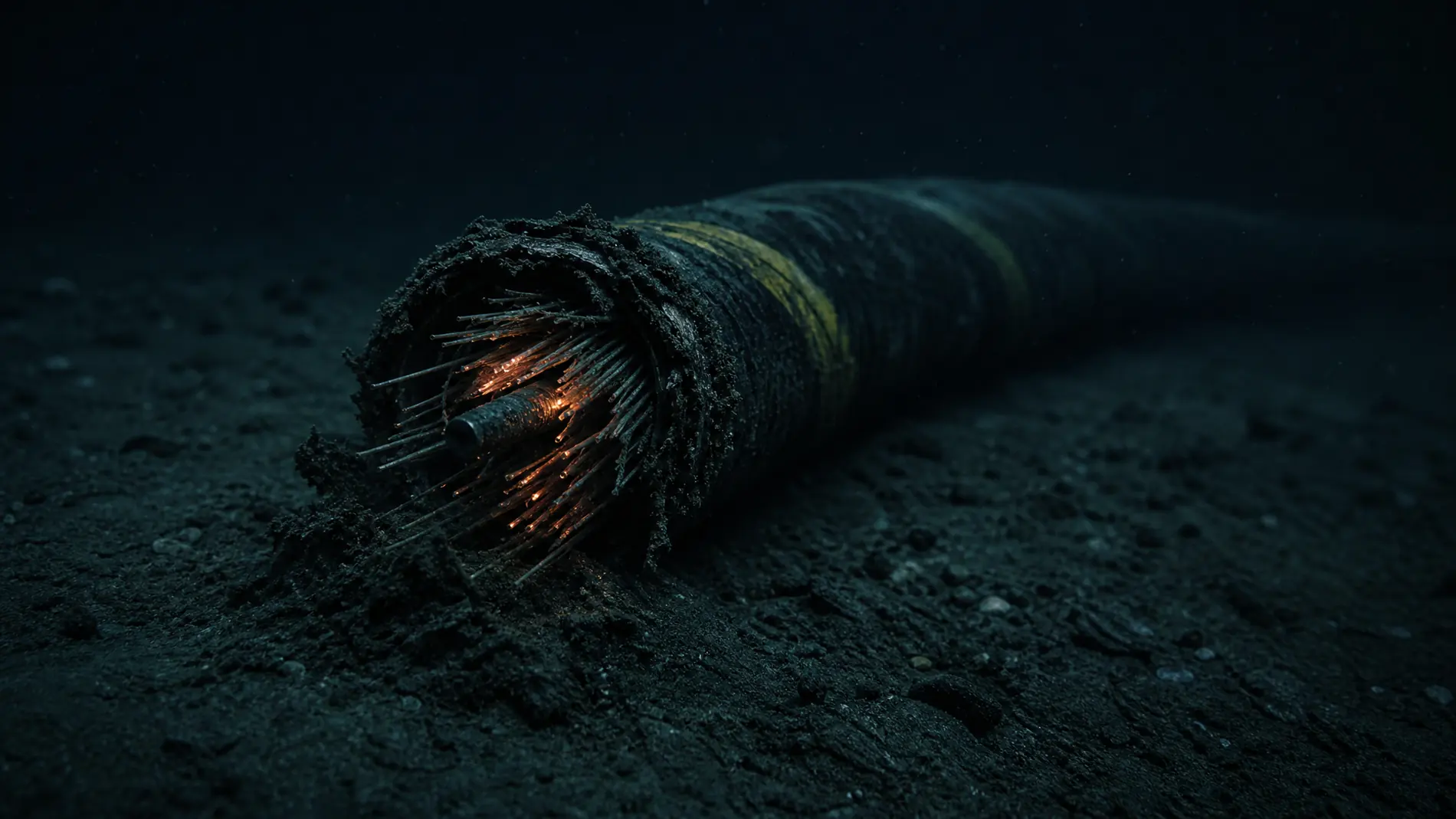 A damaged subsea cable resting on the seafloor