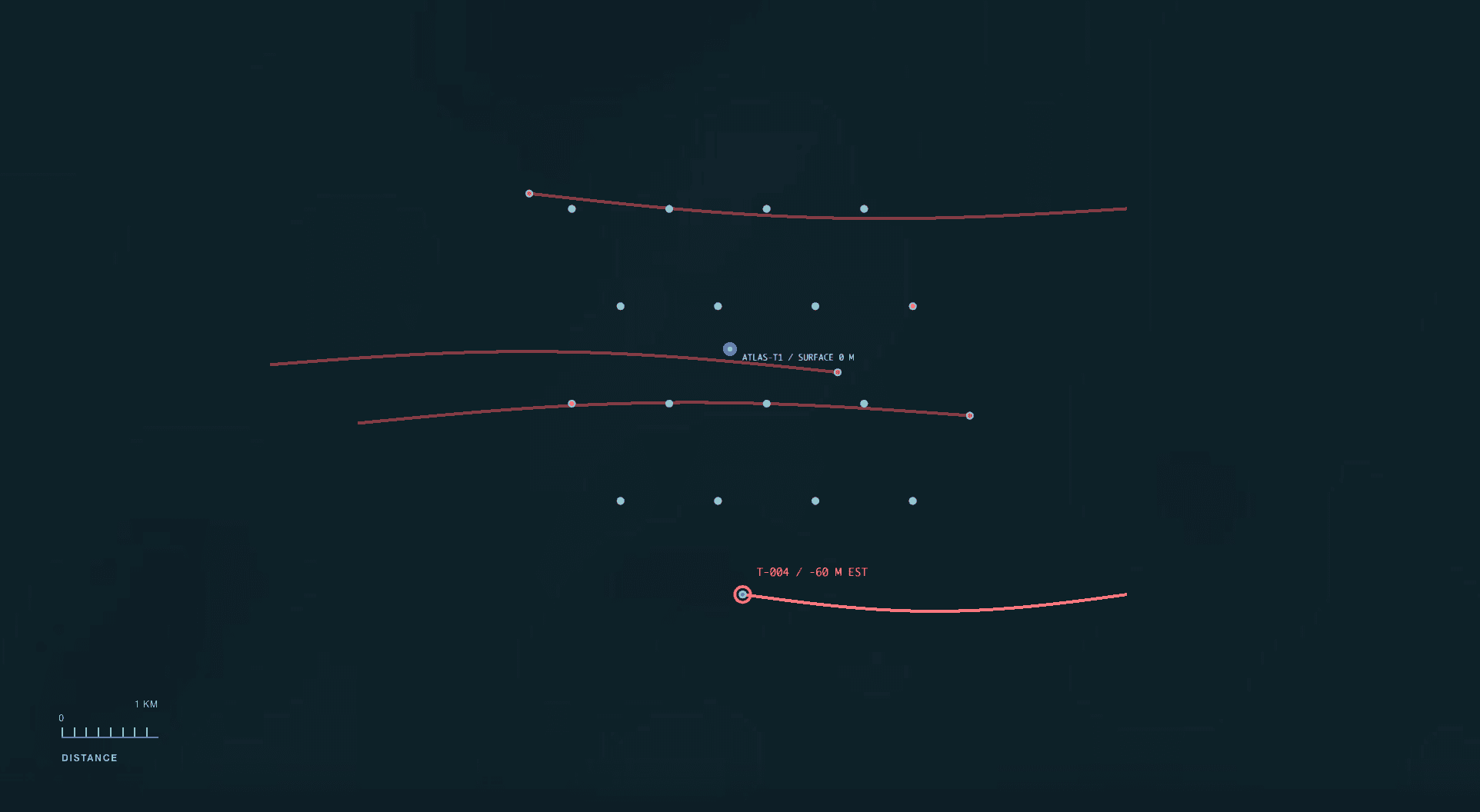 Close view of notional Taipei Approach contact tracks moving through the Argus sensor field
