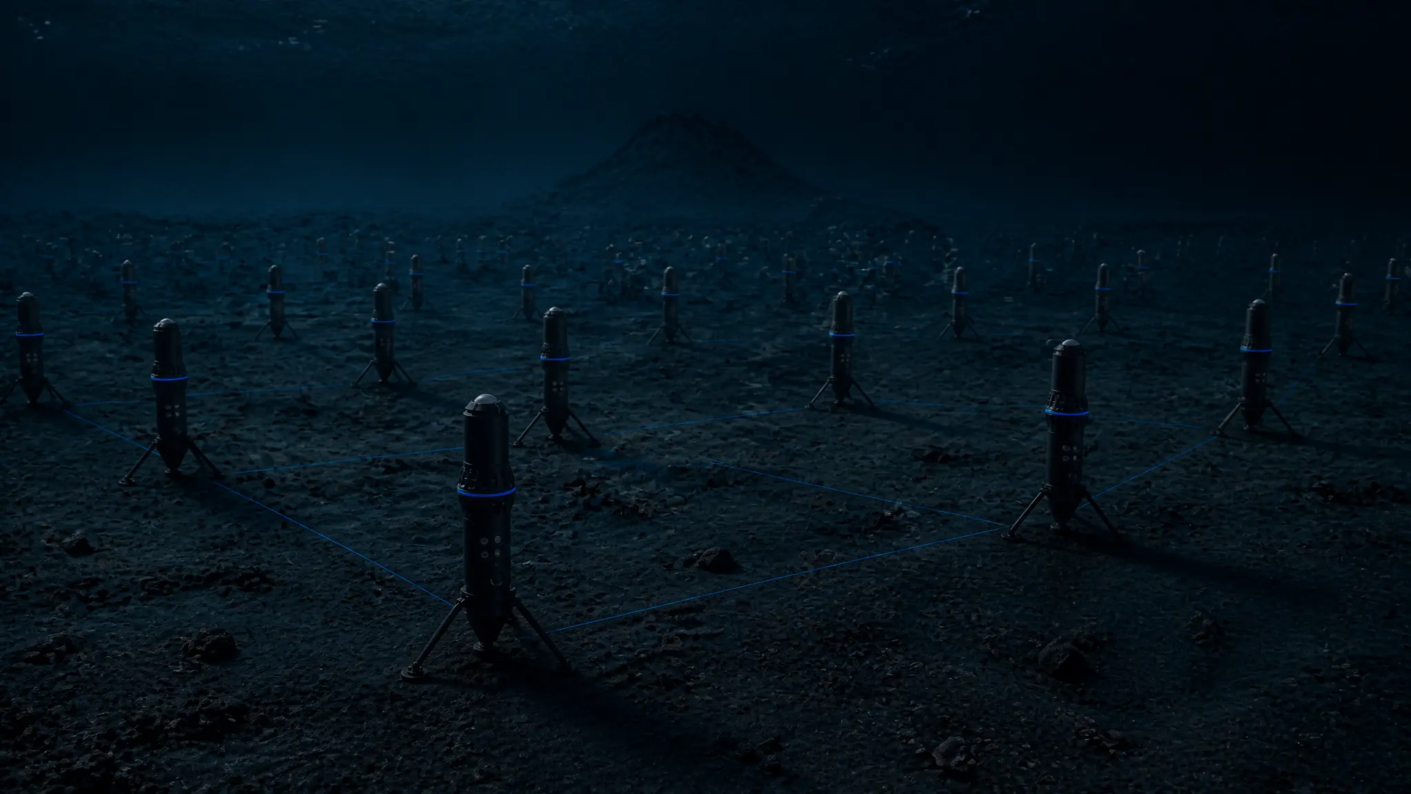 A large field of autonomous nodes distributed across the deep seafloor